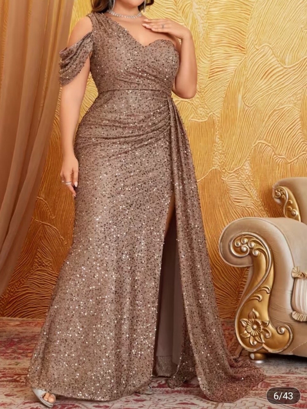 One-Shoulder Sequin Prom Gown with Draped Bodice